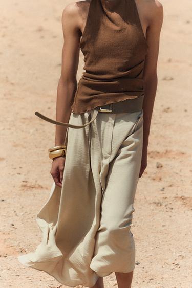 FALDA CAPA RÚSTICA CINTURÓN - Beige claro de Zara