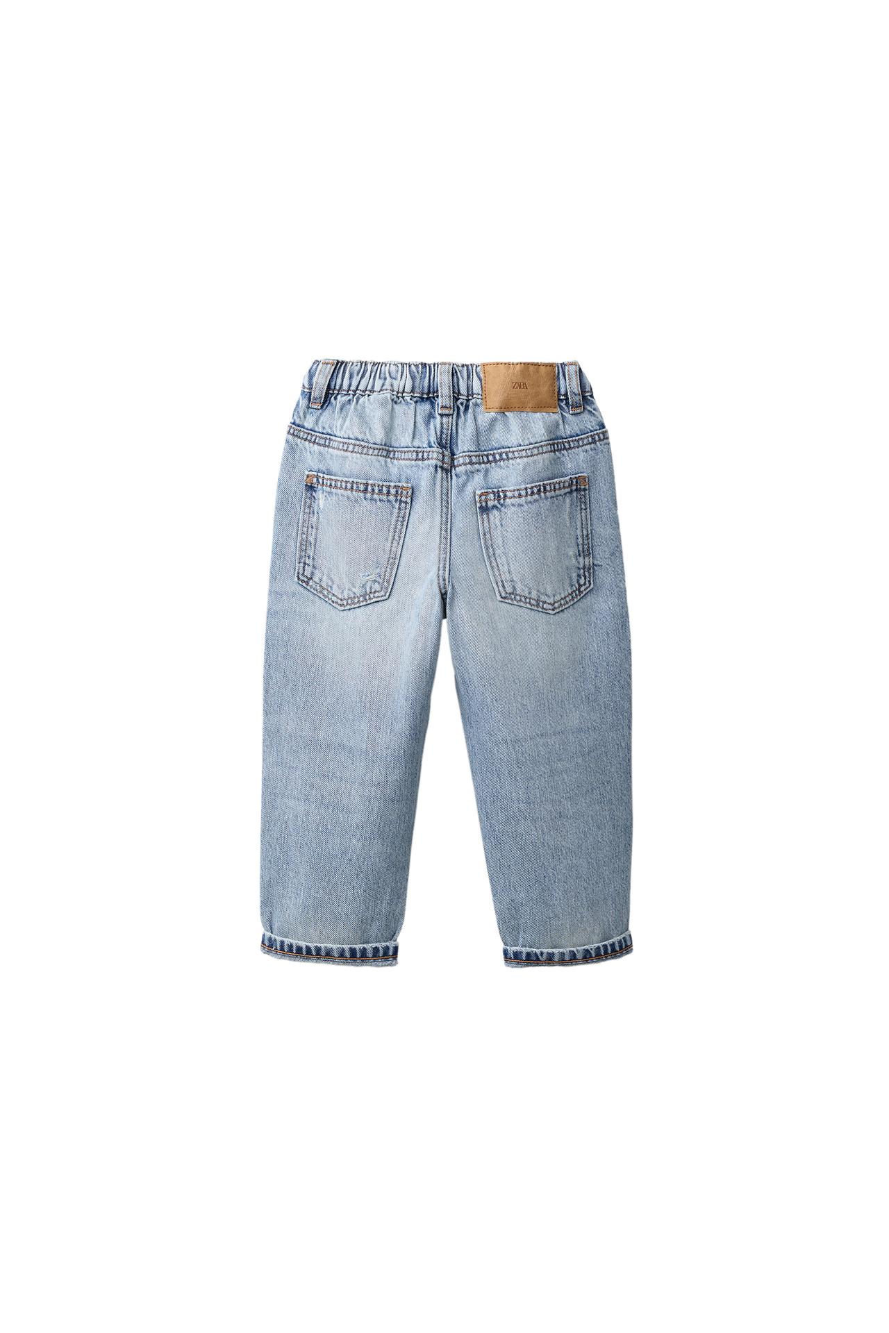DISTRESSED STRAIGHT-LEG JEANS — Mid-blue