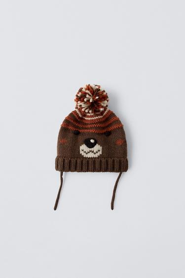 KNIT BEAR HAT - Brown by Zara