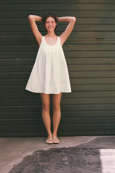 მინი კაბა პოპლინი - Zara-ს Oyster-white - სურათი 0