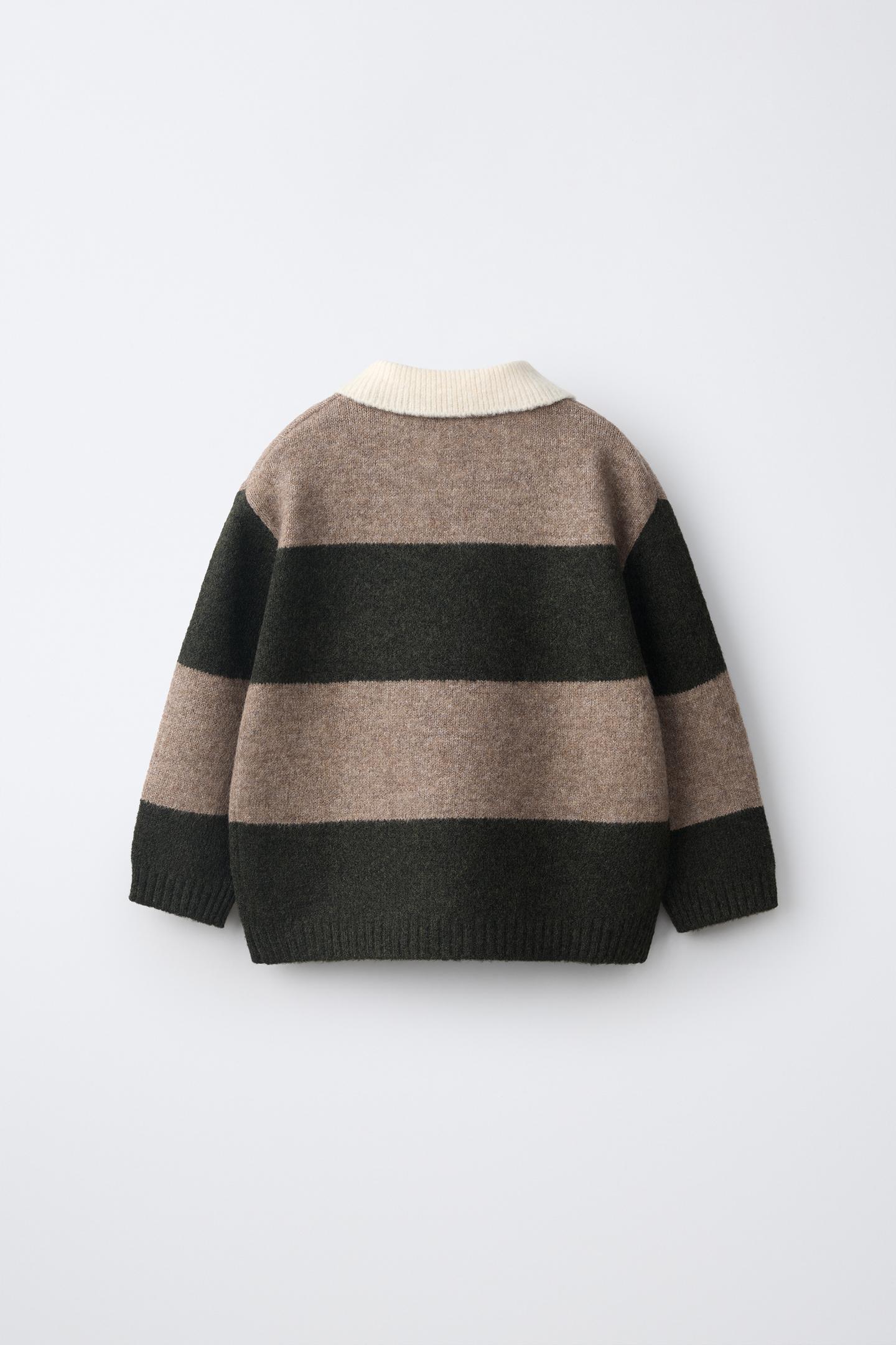 Детское поло Zara Soft Touch Striped Knit Polo, цвет: Коричневый / Зелёный — фото 2