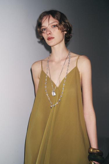 ROBE MIDI À BRETELLES  ZW COLLECTION - Vert olive de Zara - Image 4