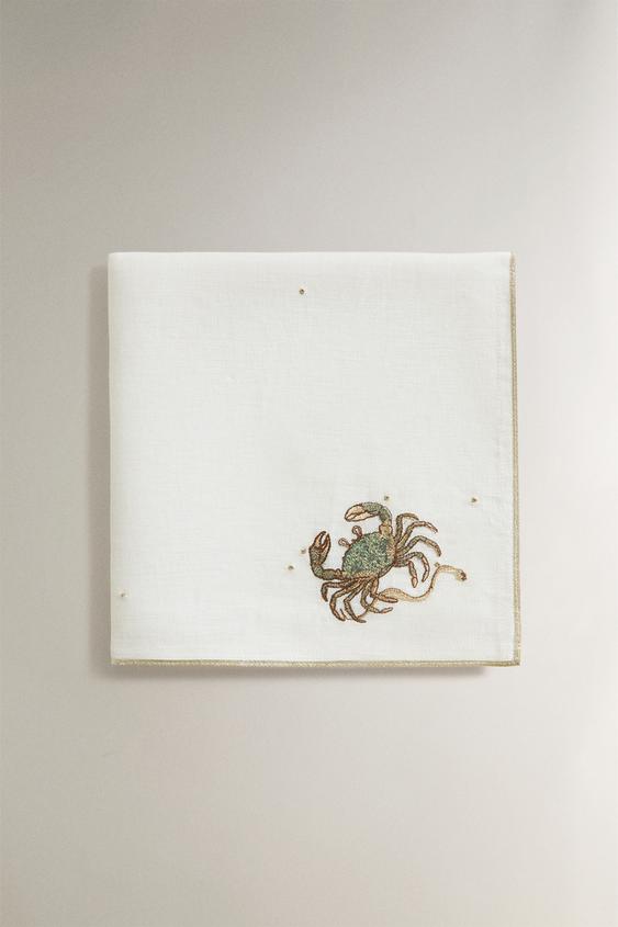 CANCER EMBROIDERED LINEN NAPKIN | MARISA BERENSON - Ecru by Zara - Image 0