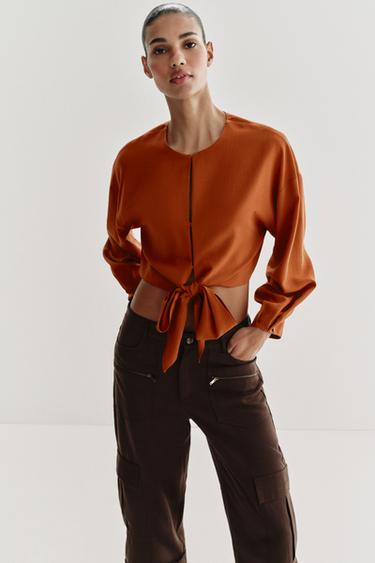 Zara KRATKA BLUZA SA MAŠNOM – cigla