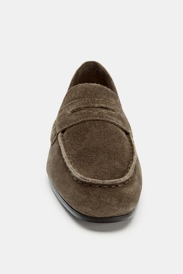 MOCASSINS EN CUIR VELOURS - Gris taupe de Zara - Image 3