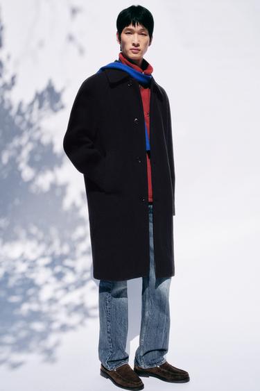 Zara 羊毛混紡結構大衣 - 海藍色