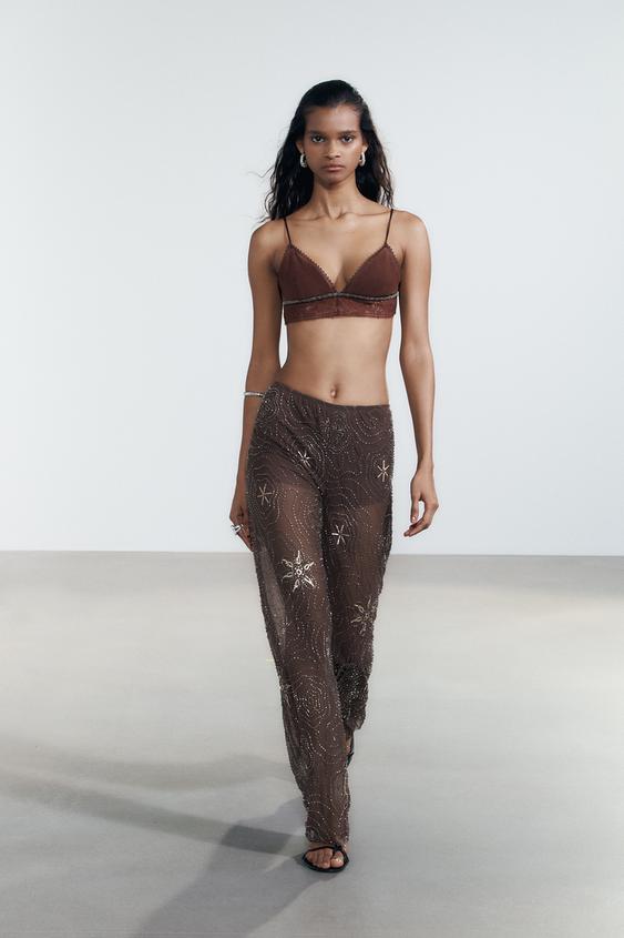 PANTALON FANTAISIE SEQUINS - Chocolat de Zara - Image 0