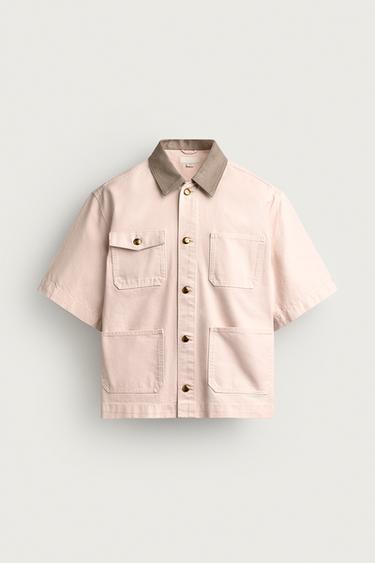 CONTRAST COLLAR SHORT SLEEVE OVERSHIRT - Pink by Zara