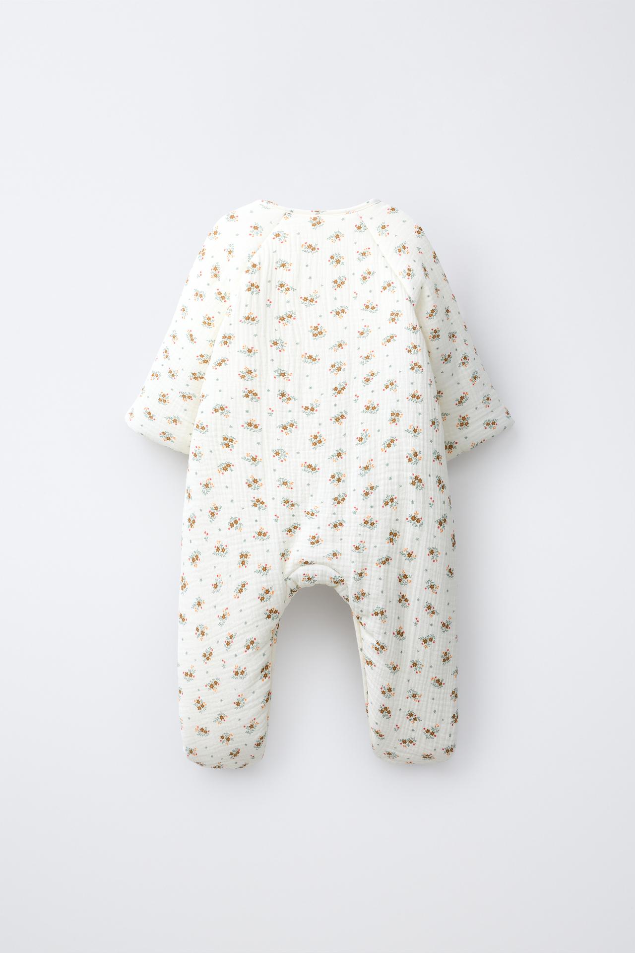 QUILTED FLORAL PRINT JUMPSUIT — Ecru