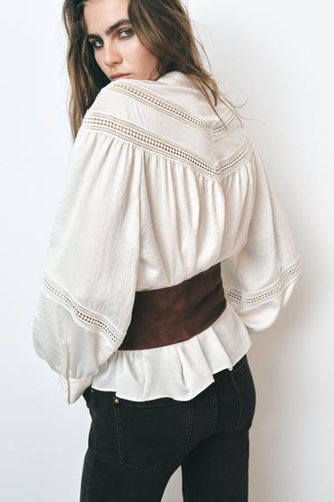 CHEMISE DENTELLE ENTRE-DEUX - Écru de Zara - Image 2