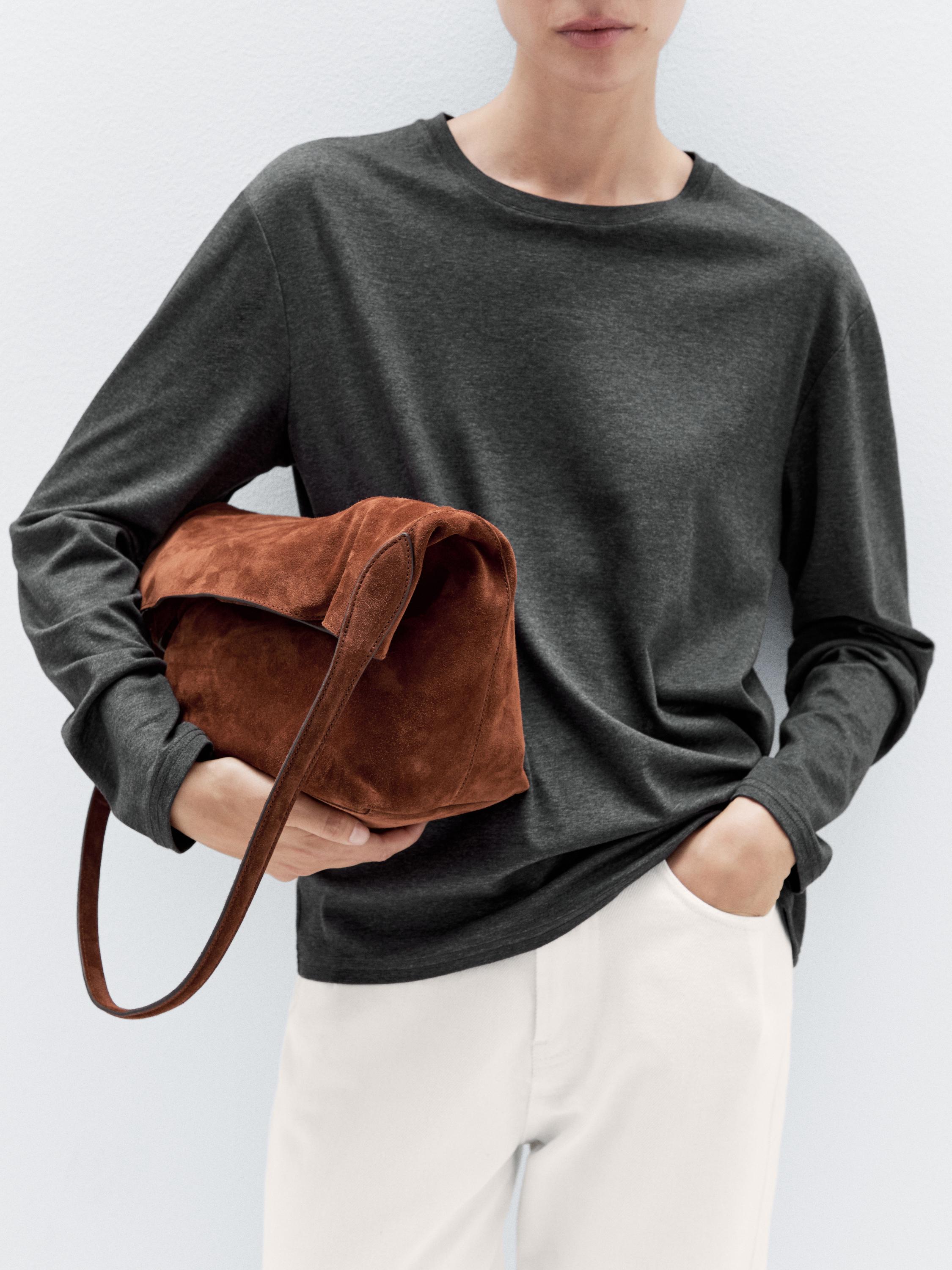 Sac seau en croûte de cuir
