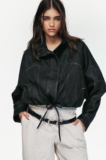 Zara TRF BATWING SLEEVE DENIM JACKET - Dark indigo