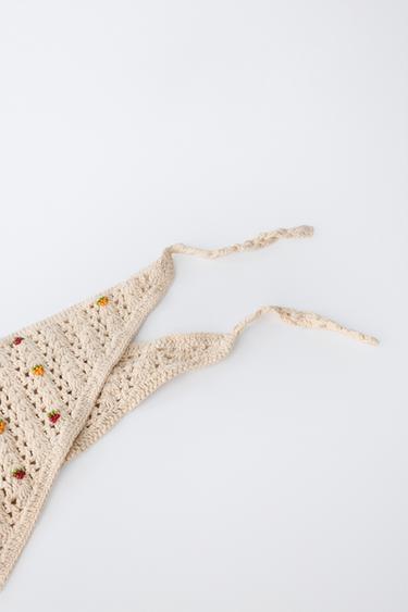 FRUIT CROCHET KNIT BANDANA - Ecru by Zara - Image 1