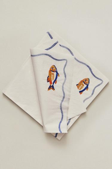 PACK OF FISH PAPER NAPKINS (PACK OF 20) - Blue by Zara
