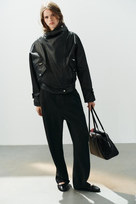 LEATHER EFFECT BIKER JACKET - Black by Zara - Image 0