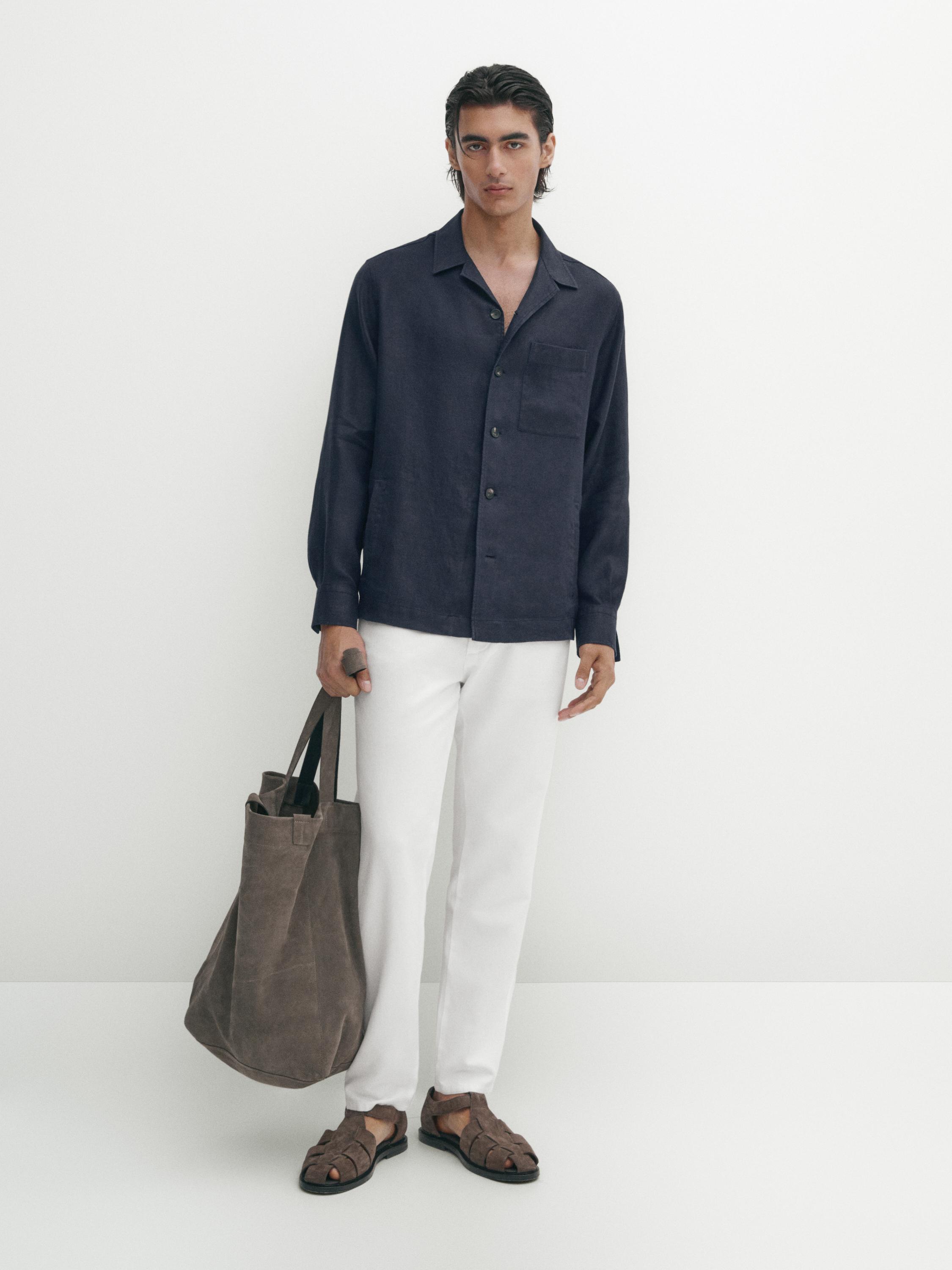 100% linen overshirt with pocket detail - Navy blue | ZARA United 