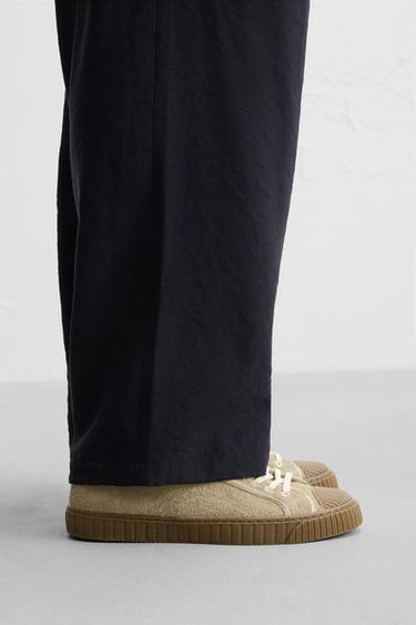 Zara CONTRAST LEATHER SNEAKERS - SAND/BROWN - Image 0