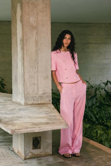 Zara STRAIGHT LEG LINEN PANTS - Pink