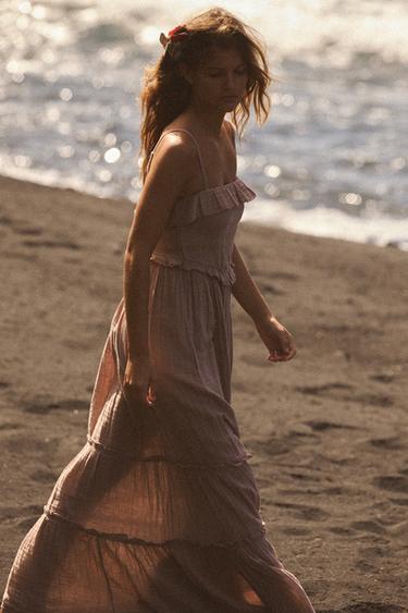 VESTIDO MIDI VOLANTE - Rosa pastel de Zara