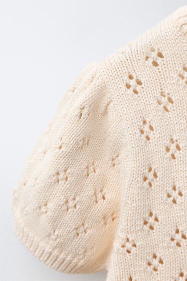 CUTWORK KNIT TOP WITH EMBROIDERED FLOWERS - Ecru by Zara - Image 3