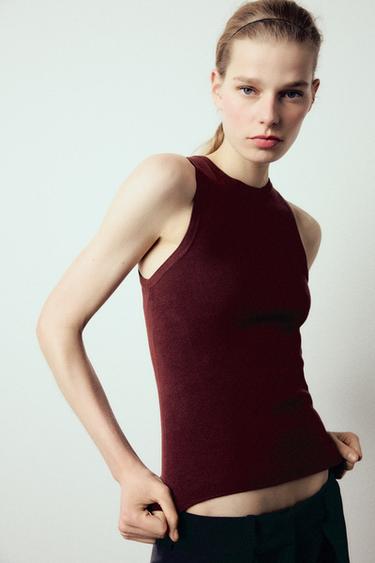 Zara SLEEVELESS KNIT TOP - Maroon