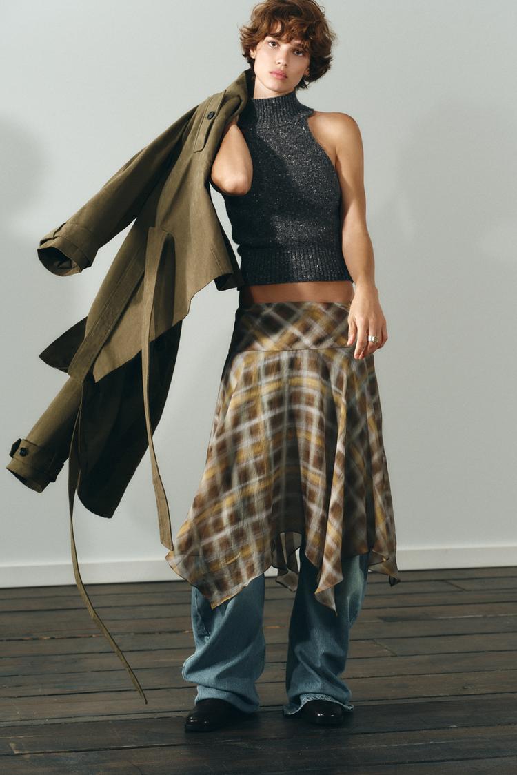 PLAID MIDI SKIRT Khaki ZARA United States