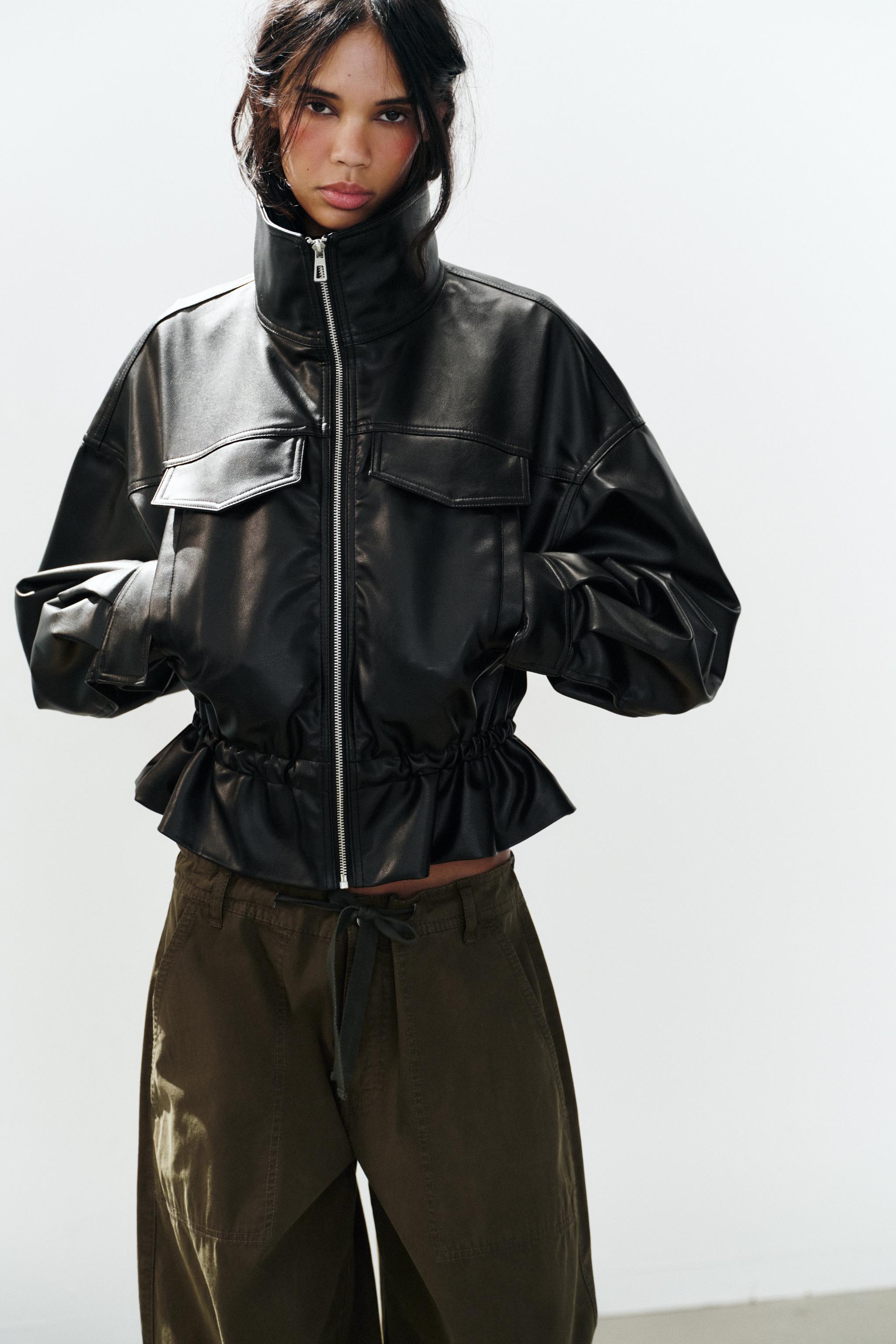 FAUX LEATHER ADJUSTABLE WAIST JACKET