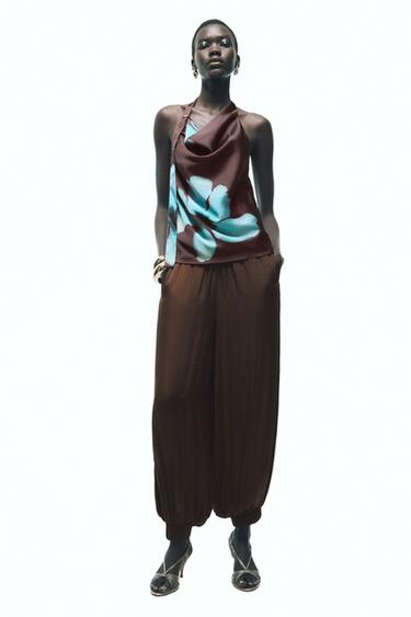 Zara SATIN BALLOON PANTS - Brown