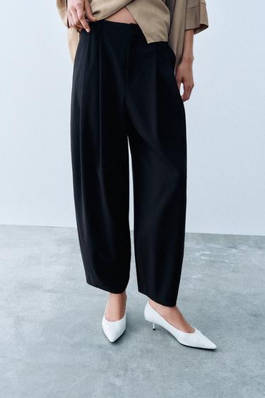 Zara PLEATED BALLOON PANTS - Black