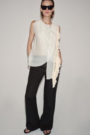 ZW COLLECTION FRINGED TOP - Oyster-white by Zara