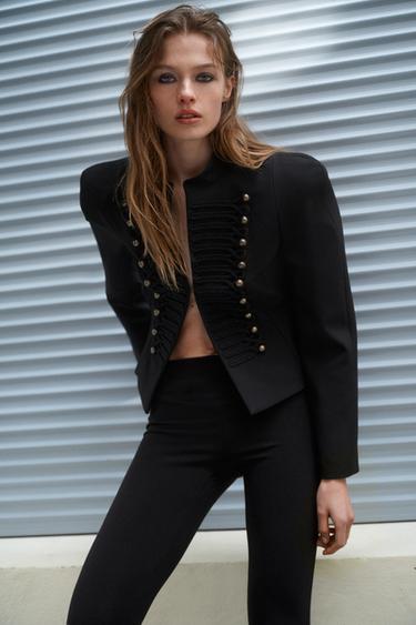Zara FITTED BLAZER WITH SHOULDER PADS - Black