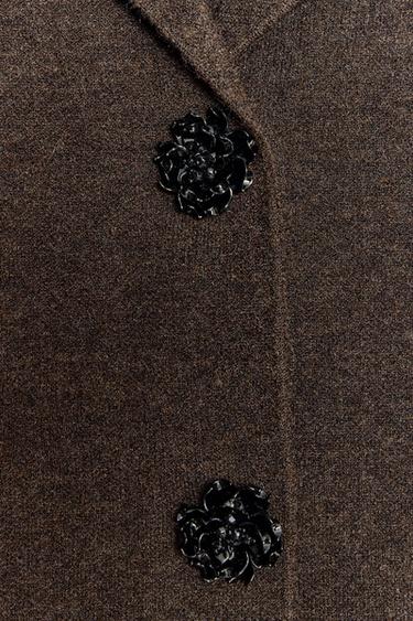 KNIT BLAZER WITH RHINESTONE BUTTONS - Brown by Zara - Image 7