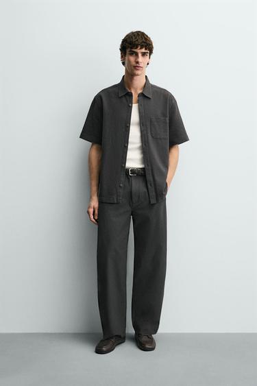 TEXTURED SHIRT WITH POCKET - Grey / Tan by Zara