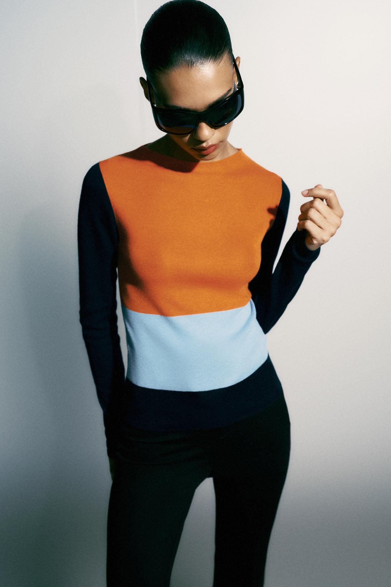 COLOR BLOCK FINE KNIT TOP — Multicolored