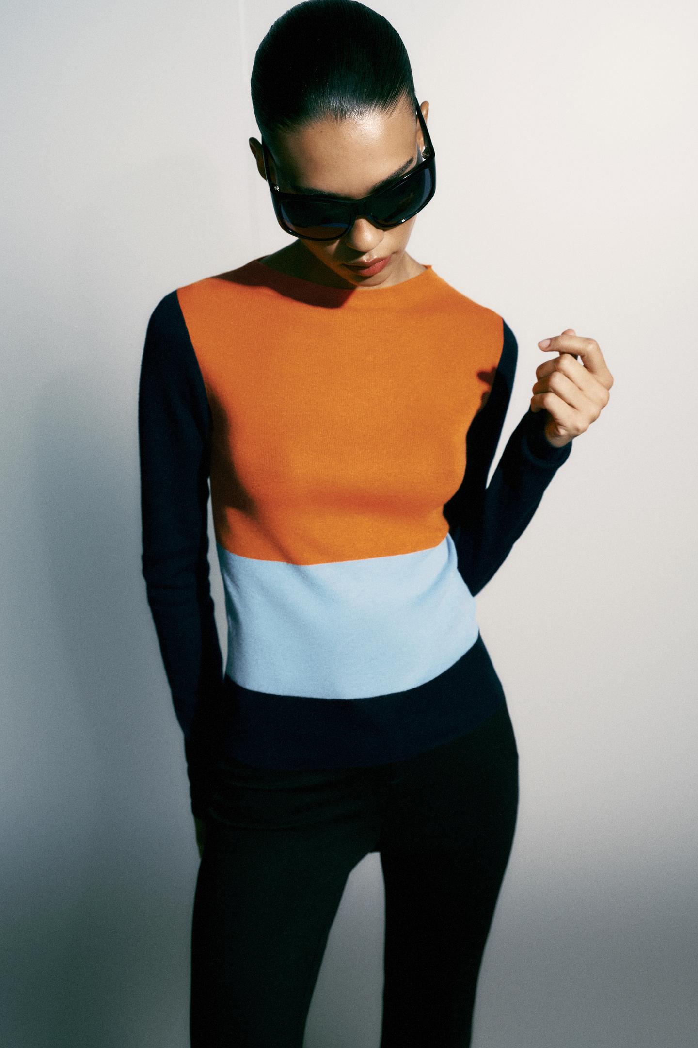 Женский топ Zara Color Block Fine Knit Top, цвет: Разноцветный — фото 2