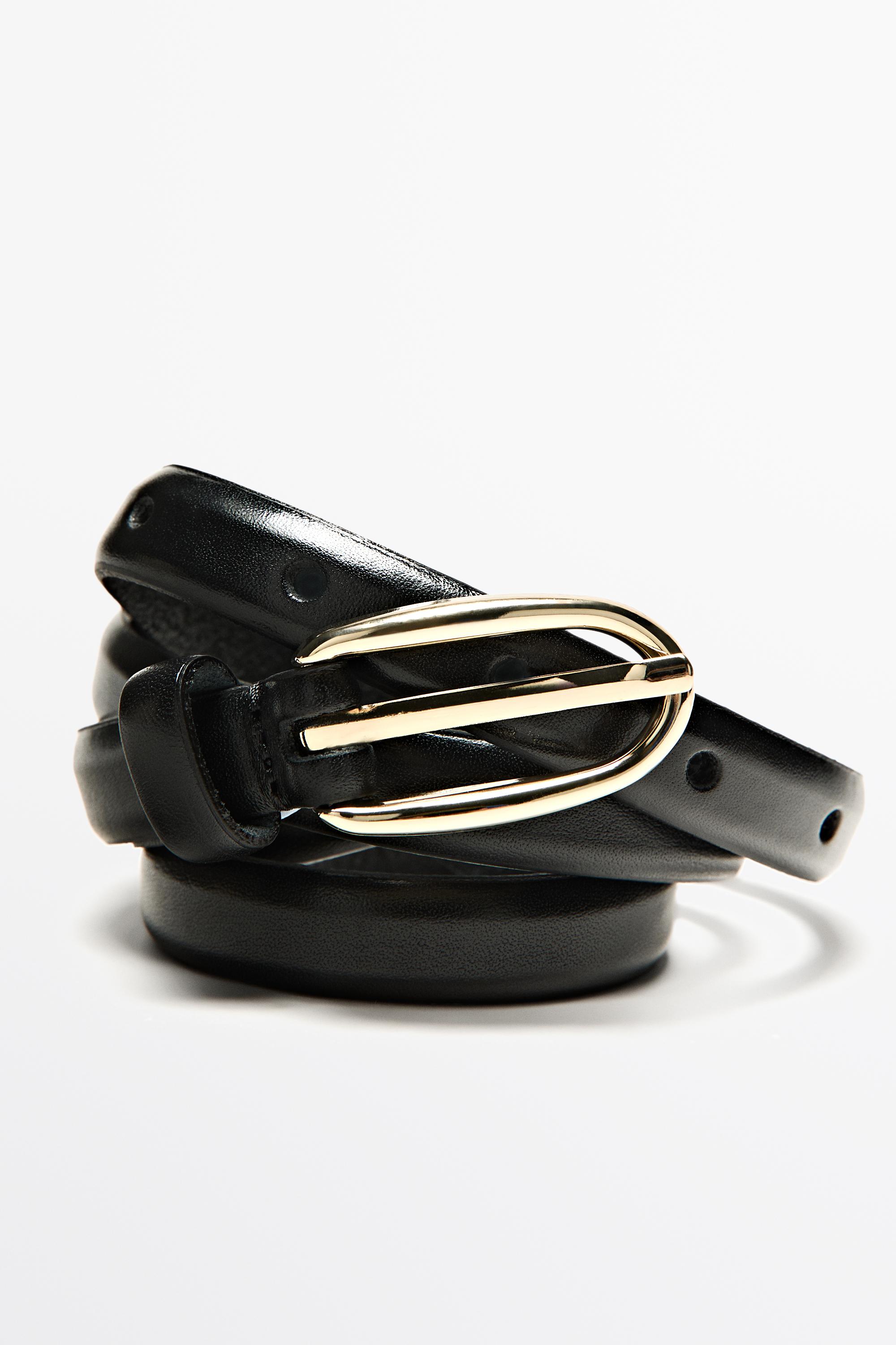 Nappa leather belt with oval buckle