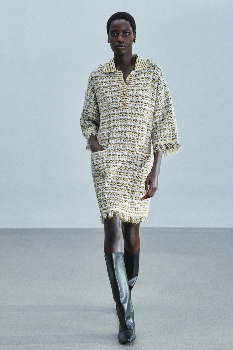 TEXTURED KNIT DRESS WITH FRAYED FINISH