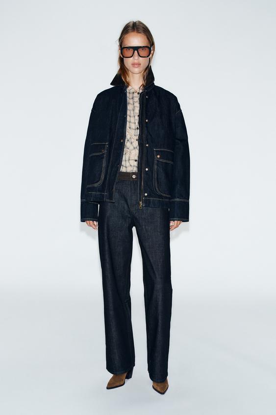 Zara Z1975 DENIM JACKET WITH CORDUROY COLLAR - Blue - Image 0
