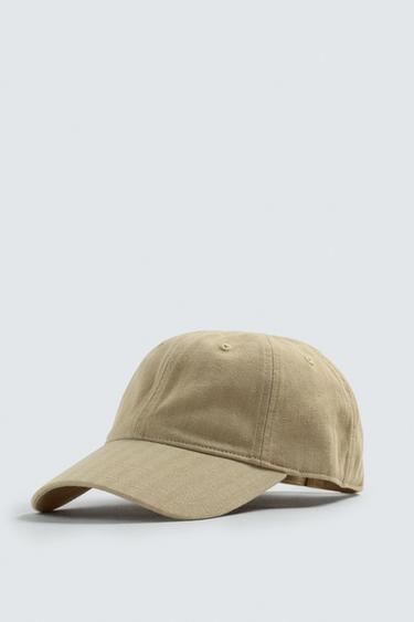 Zara HERRINGBONE COTTON CAP - Mustard