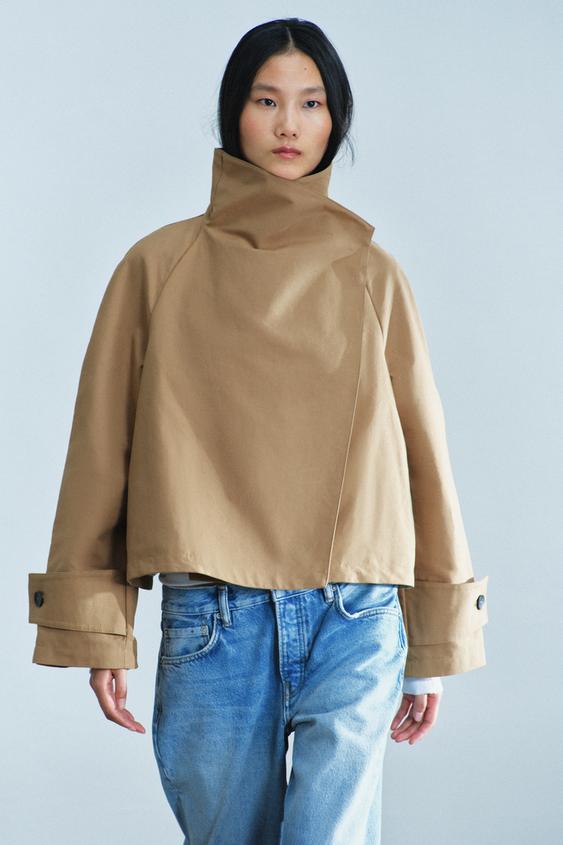 ZW COLLECTION SHORT TRENCH COAT WITH STAND COLLAR - Beige by Zara - Image 4