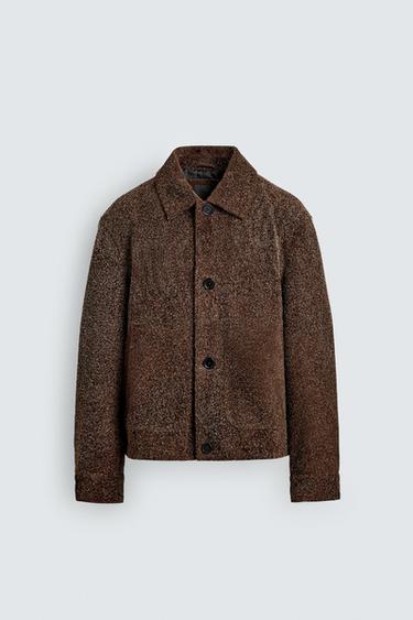 JAKET KULIT SUEDE BRUSHED - Tanah liat dari Zara
