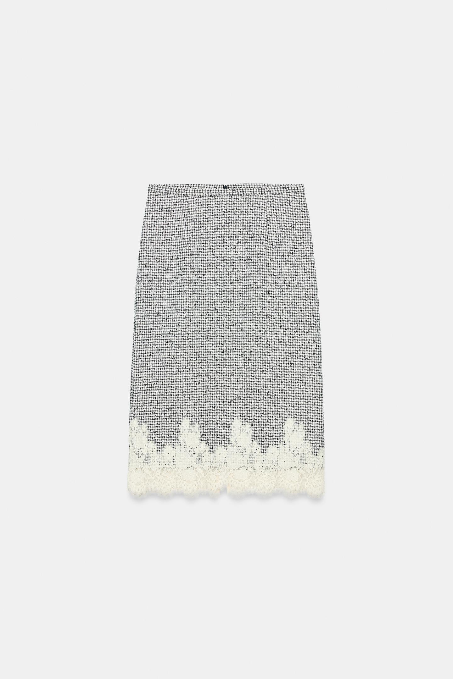 Женская юбка Zara Combined Lace MIDI, цвет: Чёрный / Белый — фото 7