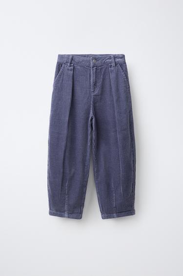 PANTALON BAGGY EN VELOURS CÔTELÉ À PINCES - Bleu / Acier de Zara