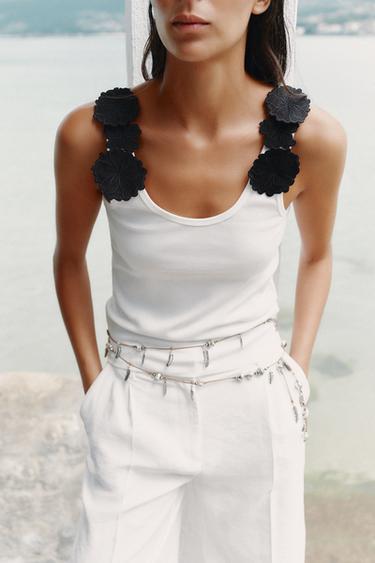 FLORAL APPLIQUÉ TOP - Black / White by Zara - Image 1