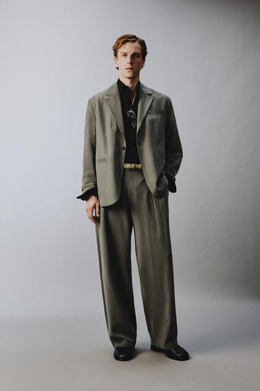 RELAXED FIT SUIT TROUSERS - ecru/khaki by Zara