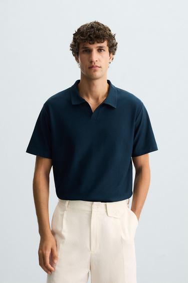 TEXTURED POLO SHIRT - Navy blue by Zara