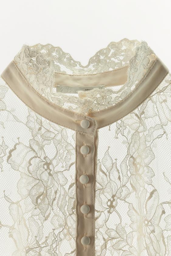 TOP EN DENTELLE À BOUTONS - Écru de Zara - Image 9
