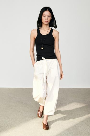 Zara Cotton blend crew neck T-shirt - Black - Image 0