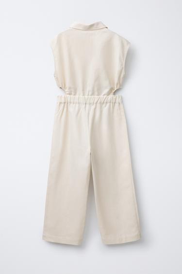 LONG LINEN BLEND JUMPSUIT - Light beige by Zara - Image 1