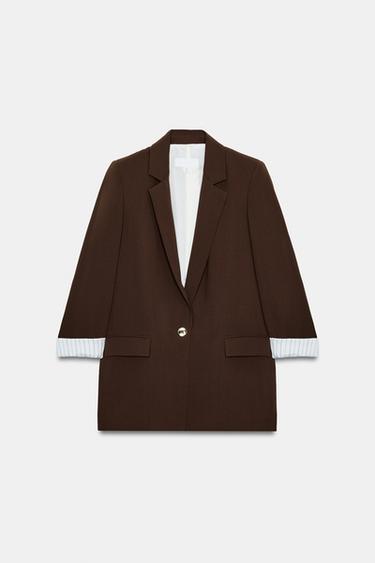 プリント柄カフスブレザーブラウンZaraのプリント柄カフスブレザー - ブラウン 